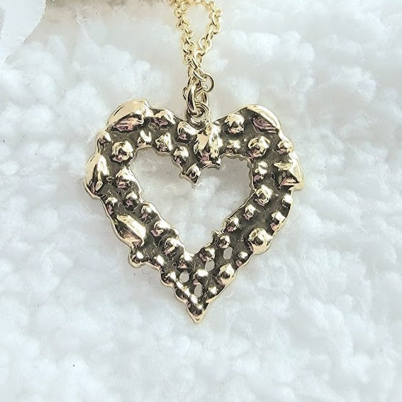 Golden Heart Necklace, Rhinestone Studded Love Pendant