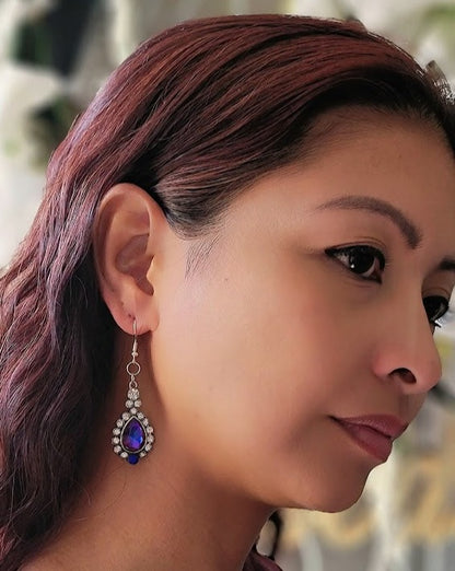 Regal Blue Teardrop Earring, Elegant Wedding Dangle, Formal Evening Accessory, Sparkling Drop