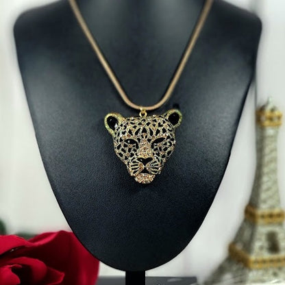 Black Leopard Necklace, Sexy Cougar Pendant, Felidae Cheetah Jewelry