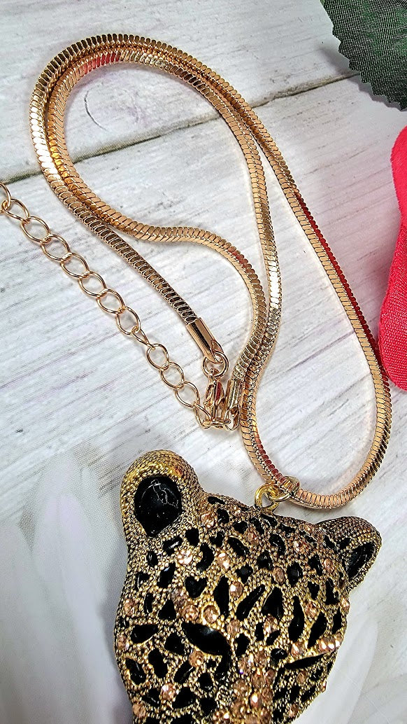 Black Leopard Necklace, Sexy Cougar Pendant, Felidae Cheetah Jewelry