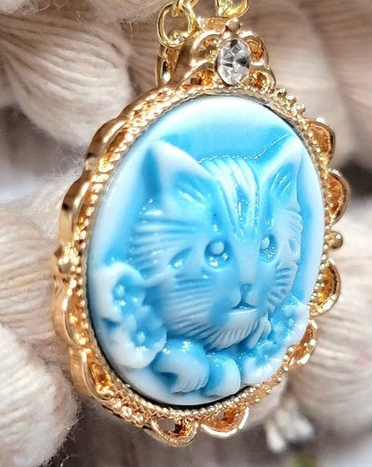 Lovable Blue Kitten Necklace, Pet Inspired Pendant, Elegant Animal Jewelry, Feminine Feline Charm