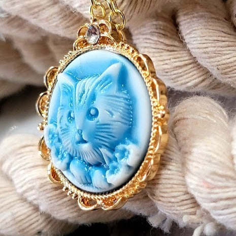 Lovable Blue Kitten Necklace, Pet Inspired Pendant, Elegant Animal Jewelry, Feminine Feline Charm