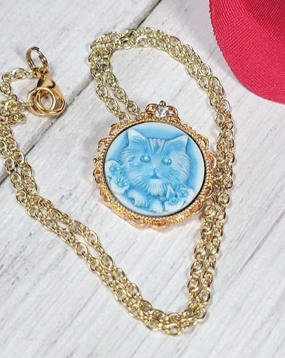 Lovable Blue Kitten Necklace, Pet Inspired Pendant, Elegant Animal Jewelry, Feminine Feline Charm