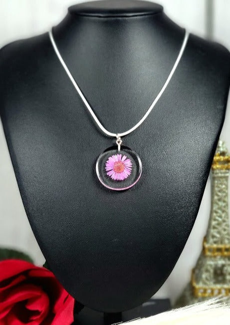 Pink Flower Necklace, Dainty Floral Design Pendant