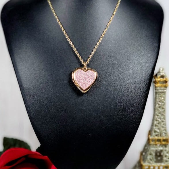 Glittery Pink Heart Locket Necklace