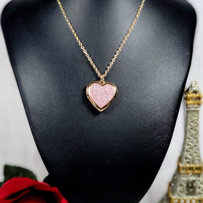 Collier médaillon coeur enchanteur, bijoux symbole d'amour, charme pailleté à la mode, pendentif rose chic, cadeau de la Saint-Valentin, souvenir romantique