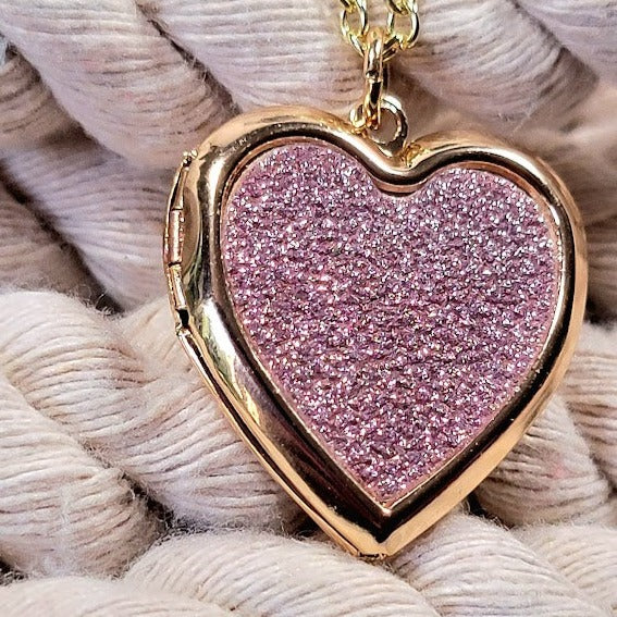 Glittery Pink Heart Locket Necklace