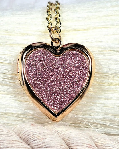 Glittery Pink Heart Locket Necklace