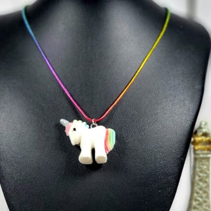 Miniature White Unicorn Necklace, Rainbow Pegasus Pendant