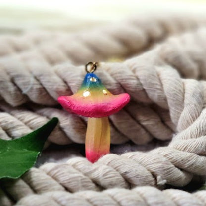 Rainbow Mushroom  Necklace, Whimsical Jewelry for Kids, Fantasy Themed Pendant, Vibrant Plant Jewelry