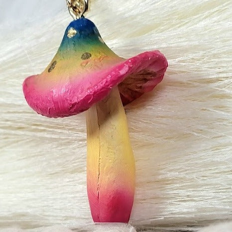 Rainbow Mushroom  Necklace, Whimsical Jewelry for Kids, Fantasy Themed Pendant, Vibrant Plant Jewelry