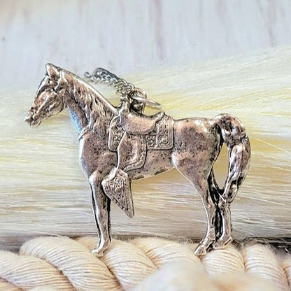 Silver Horse Equestrian Necklace, Rodeo Fashion Pendant, Country Western Jewelry, Southwestern Flair Accessory, Cowboy Cowgirl Pendant