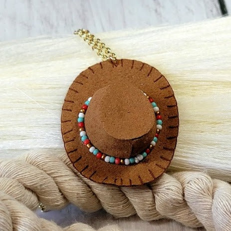 Rugged Style Cowboy Hat Necklace, Western Flair Pendant, Handmade Rodeo Fashion Jewelry