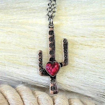 Collier de cactus coeur rouge, bijoux cactus du désert, flair unique du sud-ouest, mode rodéo, cowboy chic, cowgirl moderne, accessoire de danse en ligne