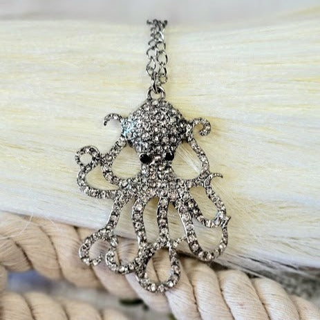 Sparkling Octopus Necklace, Ocean Inspired Pendant