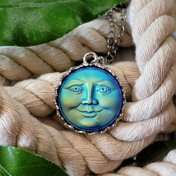 Celestial Magnificence Moon Necklace, Man on the Moon Pendant, Galaxy Accessory