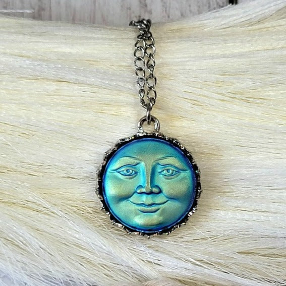 Celestial Magnificence Moon Necklace, Man on the Moon Pendant, Galaxy Accessory