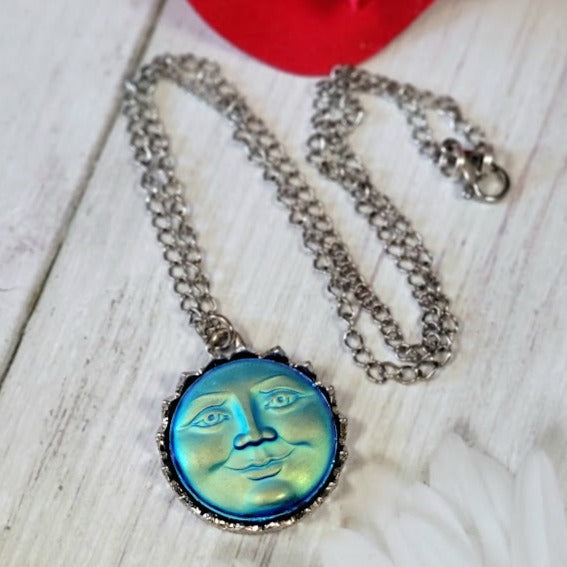 Celestial Magnificence Moon Necklace, Man on the Moon Pendant, Galaxy Accessory