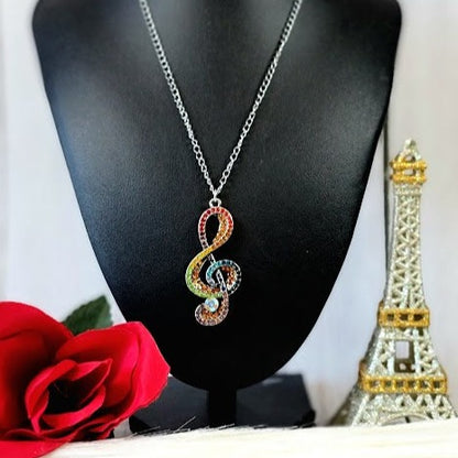 Musical Note Necklace, Musician Gift, Unique Symphonic Pendant, Elegant Iridescent Jewelry