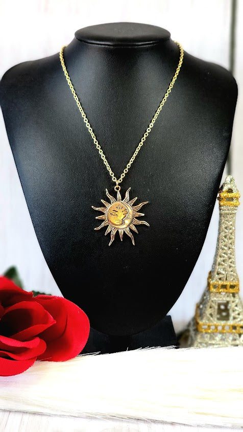 Sun and Moon Necklace, Half Moon Sun Pendant, Dual Celestial Charm