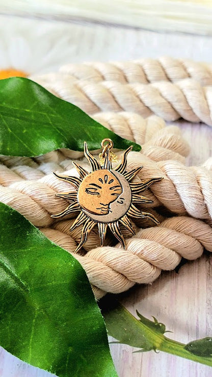 Sun and Moon Necklace, Half Moon Sun Pendant, Dual Celestial Charm