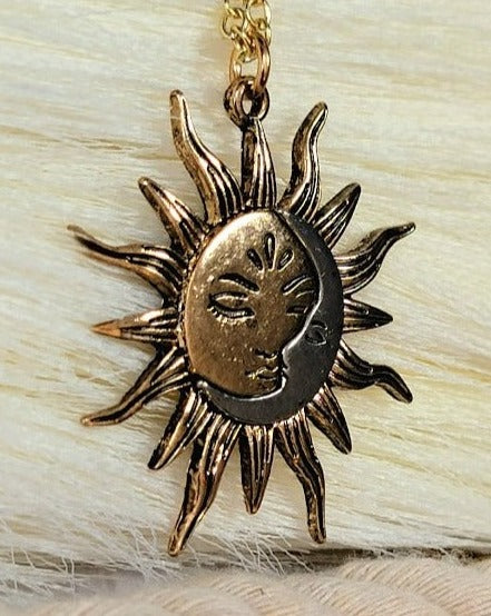 Sun and Moon Necklace, Half Moon Sun Pendant, Dual Celestial Charm