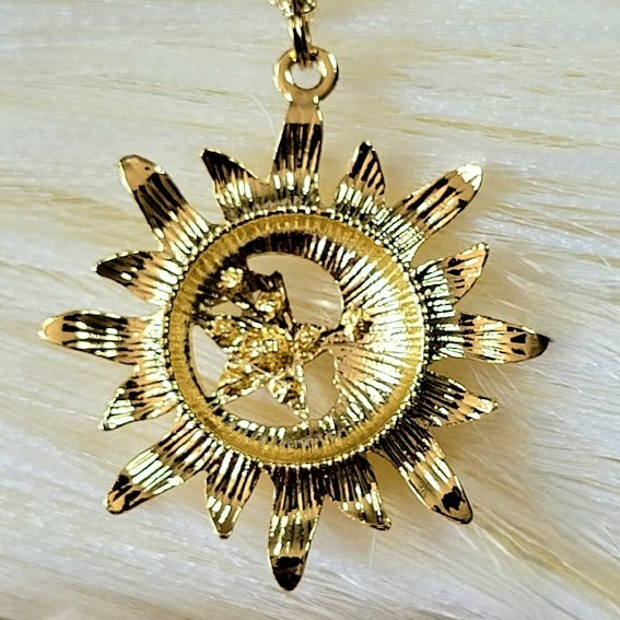 Gold Bright Sun & Star Necklace, Celestial Magic Pendant, Beacon of Positivity