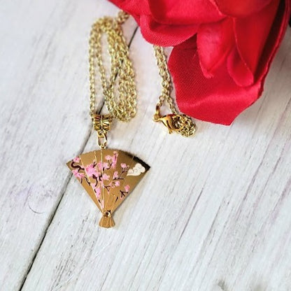 Asian-Inspired Pink Japanese Fan Jewelry for Women