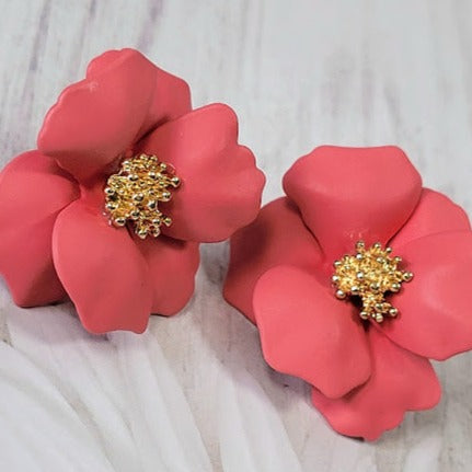 Coral Hue Floral Clay Earrings, Tropical Island Inspired Accessory