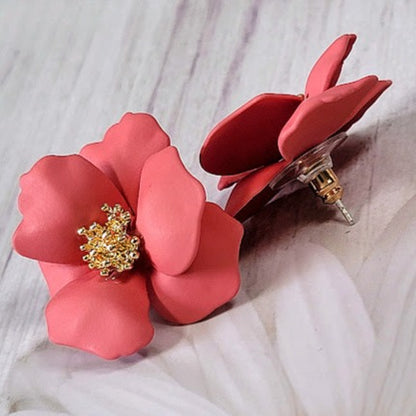 Coral Hue Floral Clay Earrings, Tropical Island Inspired Accessory