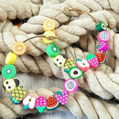 Vibrant Fruit Hoop Earrings, Big Statement Dangle, Fun Summer Jewelry