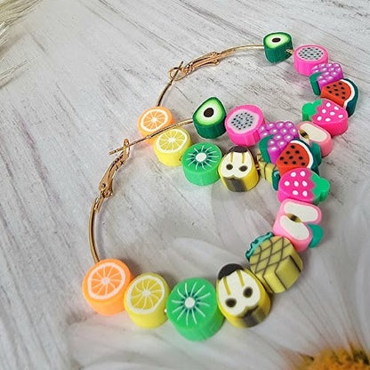 Vibrant Fruit Hoop Earrings, Big Statement Dangle, Fun Summer Jewelry