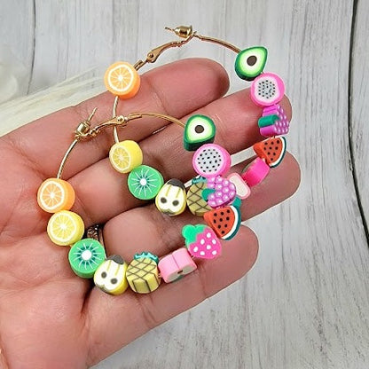 Vibrant Fruit Hoop Earrings, Big Statement Dangle, Fun Summer Jewelry