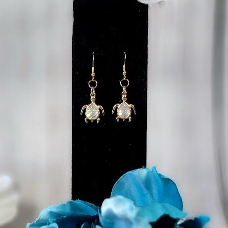 Miniature Gold Turtle Earring, Beach Inspired Dangle