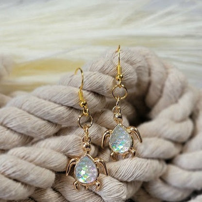 Miniature Gold Turtle Earring, Beach Inspired Dangle