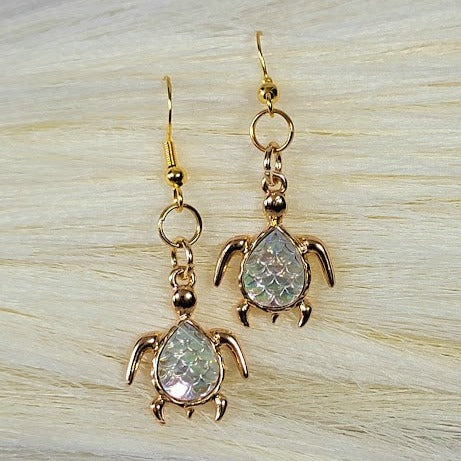 Miniature Gold Turtle Earring, Beach Inspired Dangle