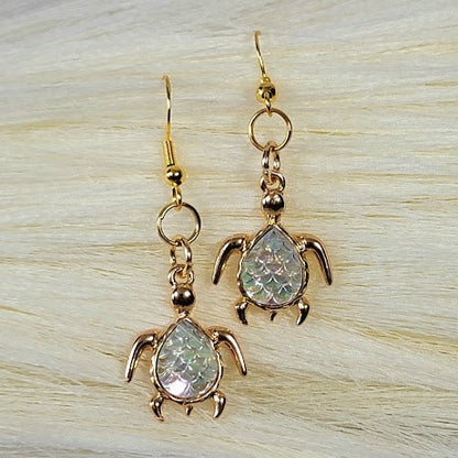 Miniature Gold Turtle Earring, Beach Inspired Dangle