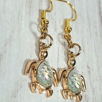 Miniature Gold Turtle Earring, Beach Inspired Dangle