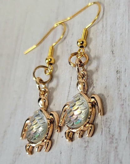 Miniature Gold Turtle Earring, Beach Inspired Dangle