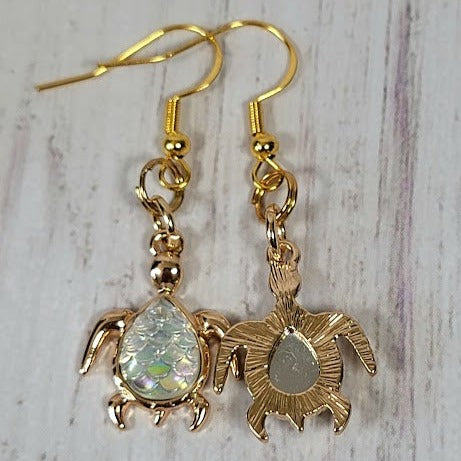 Miniature Gold Turtle Earring, Beach Inspired Dangle