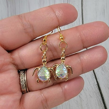 Miniature Gold Turtle Earring, Beach Inspired Dangle