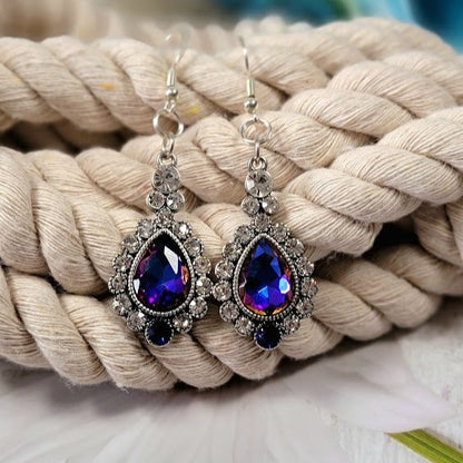 Regal Blue Teardrop Earring, Elegant Wedding Dangle, Formal Evening Accessory, Sparkling Drop