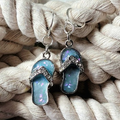 Blue Flip Flop Dangle, Beach-Themed Earring, Cute Summer Jewelry