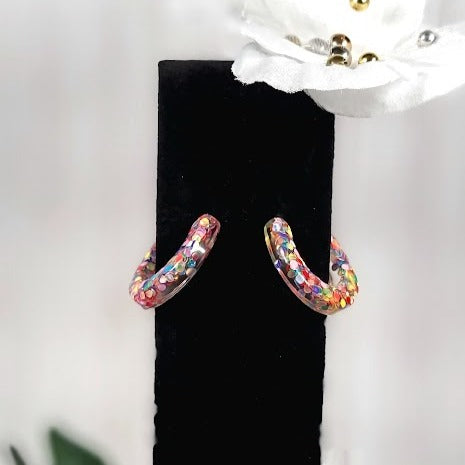 Eye-Catching Confetti Hoop Earrings, Fun & Festive Style Dangle