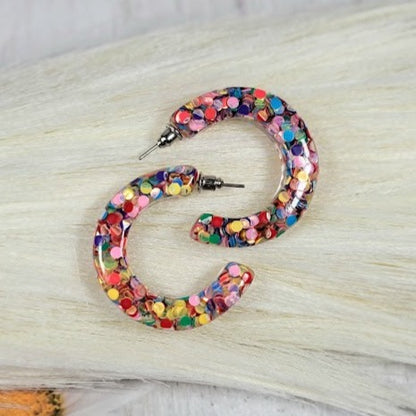 Eye-Catching Confetti Hoop Earrings, Fun & Festive Style Dangle