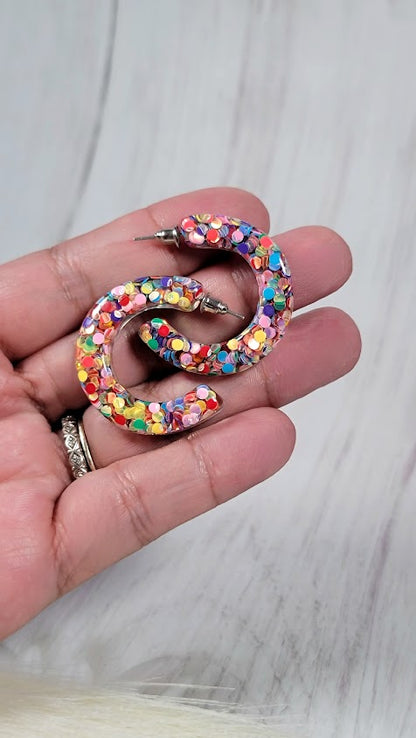 Eye-Catching Confetti Hoop Earrings, Fun & Festive Style Dangle