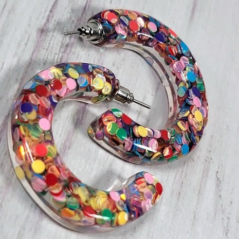 Eye-Catching Confetti Hoop Earrings, Fun & Festive Style Dangle