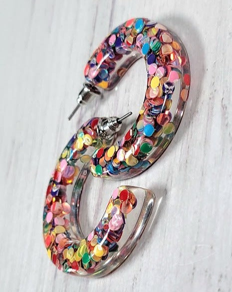 Eye-Catching Confetti Hoop Earrings, Fun & Festive Style Dangle