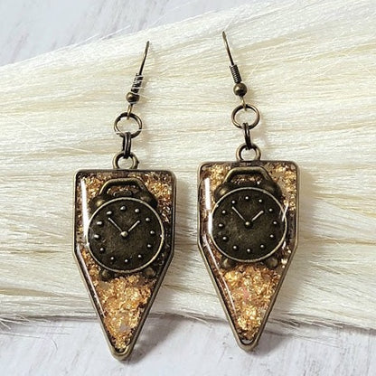 Steampunk Alarm Clock Earring, Industrial Design Dangle, Retro Fashion Accessory, Handmade Mechanic Style Pendant, Custom Made Cosplay