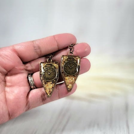 Steampunk Alarm Clock Earring, Industrial Design Dangle, Retro Fashion Accessory, Handmade Mechanic Style Pendant, Custom Made Cosplay